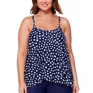Island Escape Navy Blue Dot Cape Town Tankini Top Plus Size 22W Underwire New
